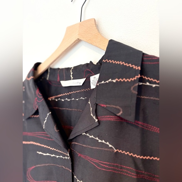 vtg french laundry silk blouse - button-up swirling line embroidery - XL - Picture 4 of 6